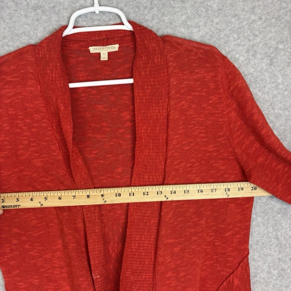 Eileen Fisher Womens Sz Petite PM Linen Blend Open Front Cardigan Sweater Orange - Picture 3 of 7